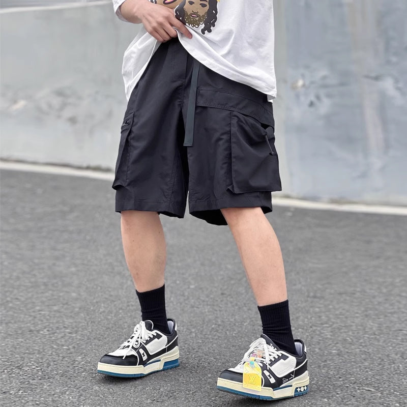 Multi-pocket cargo shorts with buckle belt