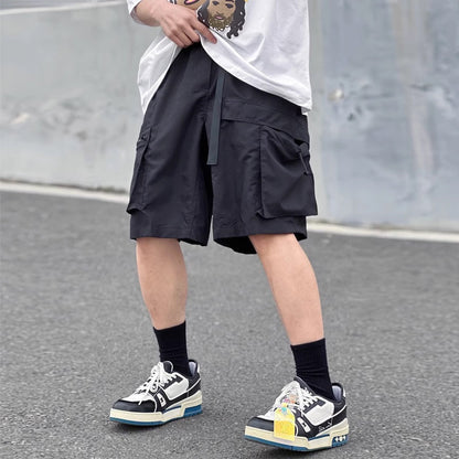 Multi-pocket cargo shorts with buckle belt