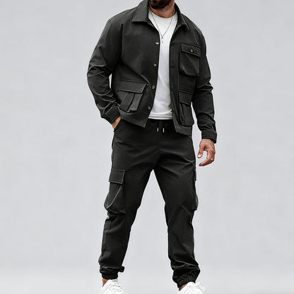 Men’s Retro Jacket & Cargo Pants 2-Piece Set