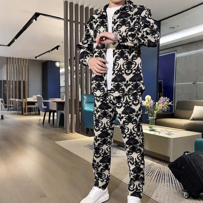Men's Floral Print Jacket & Pants Set