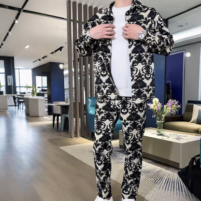 Men's Floral Print Jacket & Pants Set