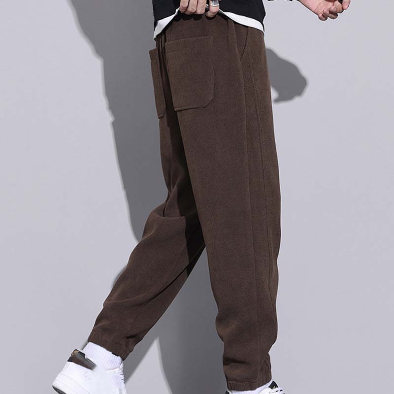 Men's Tapered Drawstring Corduroy Pants with Pockets