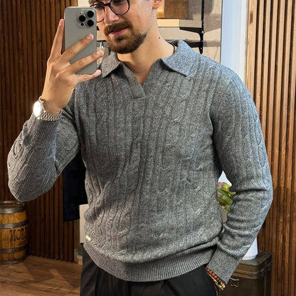 Men's Casual Lapel Knit Sweater