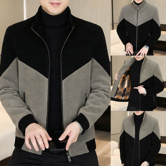 Men's Color-Block Stand Collar Zip-Up Jacket