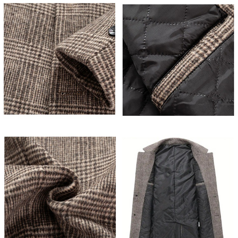 Men's Warm Plaid Lapel Fitted Trench Coat
