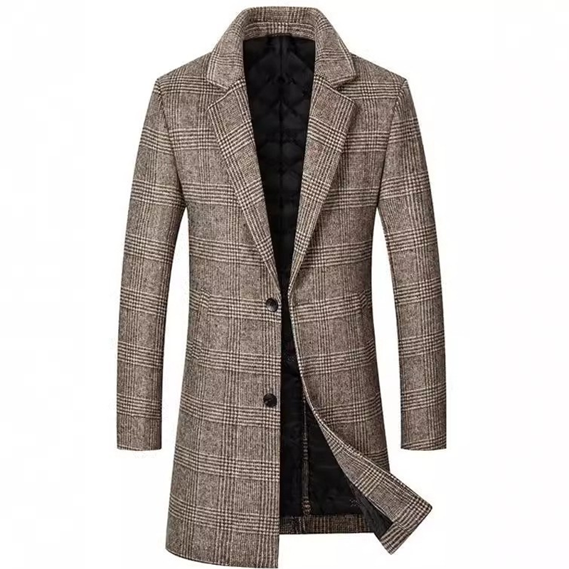 Men's Warm Plaid Lapel Fitted Trench Coat