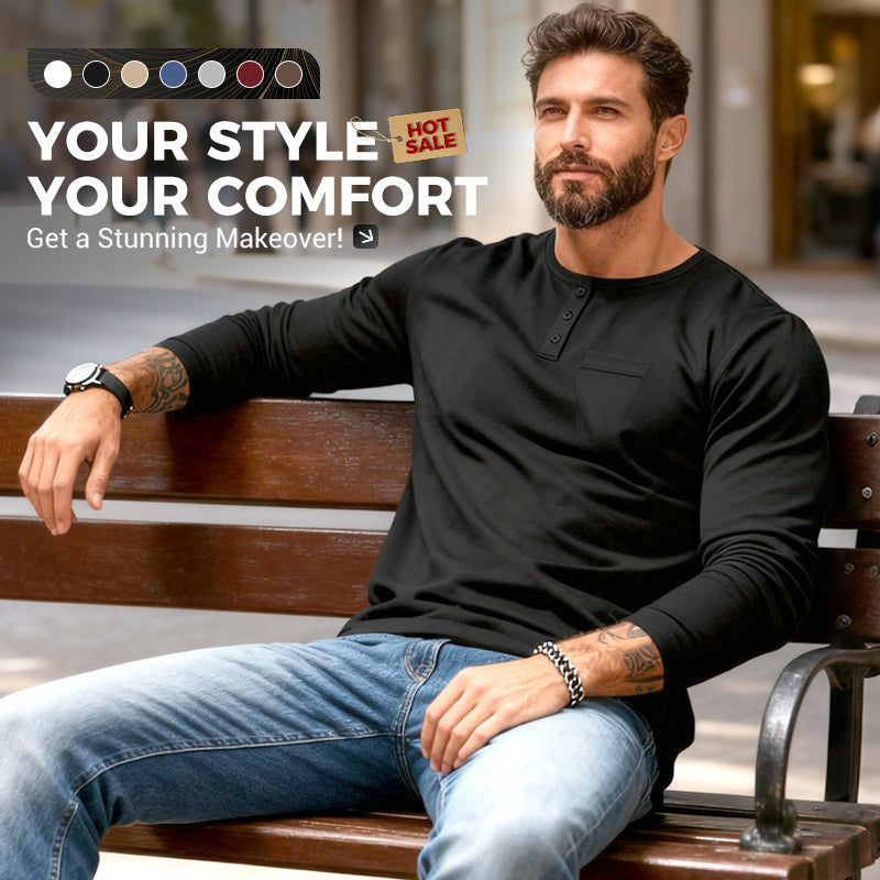 Gentlemanly and elegant Men’s Slim Fit Henley Long Sleeve T-Shirt