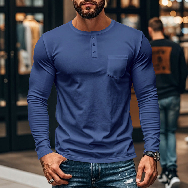 Gentlemanly and elegant Men’s Slim Fit Henley Long Sleeve T-Shirt