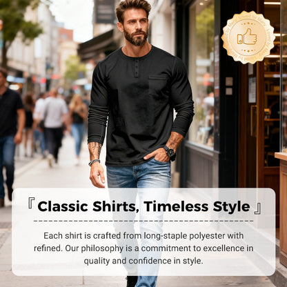 Gentlemanly and elegant Men’s Slim Fit Henley Long Sleeve T-Shirt