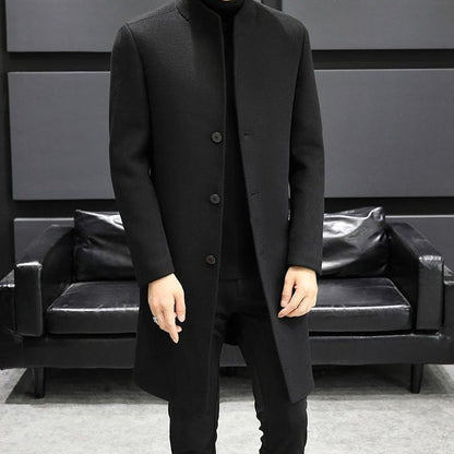 Men's Warm Mid-Length Stand-Collar Coat